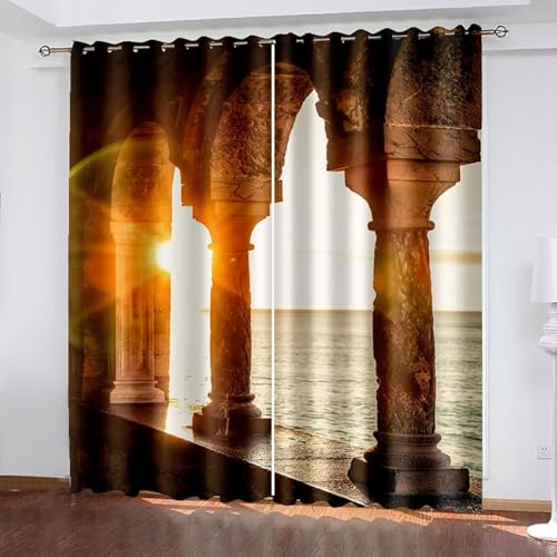 Dsnyu Gardine 160 Hoch, Gardinen Wohnzimmer Deko Braun Polyester Retro-Architektur und Sonnenuntergang Vorhang 2er Set B 86 x H 160 cm Dsnyu Gardine 160 Hoch, Gardinen Wohnzimmer Deko Braun Polyester Retro-Architektur und Sonnenuntergang Vorhang 2er Set B 86 x H 160 cm von Dsnyu