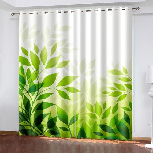 Dsnyu Gardine 160 Hoch, Moderne Gardinen Schlafzimmer Grün Polyester Zweig und Blattmuster Dekoration 2er Set B 102 x H 160 cm von Dsnyu