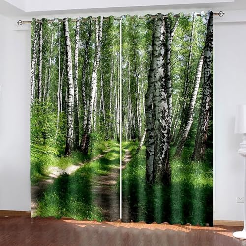 Dsnyu Gardine Fenster, Curtains Elegant Grün Weiß Polyester Bäume Landschaft Vorhang 2er Set B 137 x H 244 cm von Dsnyu