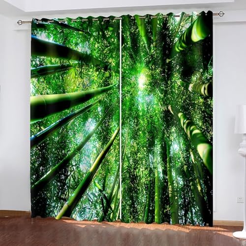 Dsnyu Gardine Fenster, Vorhänge Grün Polyester Bäume und Sonnenschein Landschaft Dekoration 2er Set B 86 x H 115 cm von Dsnyu