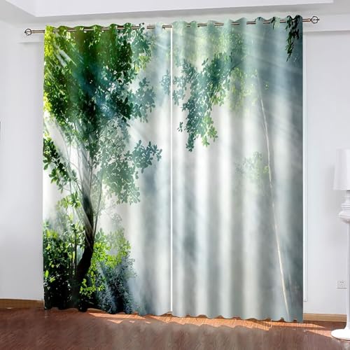 Dsnyu Gardine Modern, Verdunklungsvorhänge XXL Grün Weiß Polyester Psychedelische Bäume Dekoration 2er Set B 244 x H 274 cm von Dsnyu