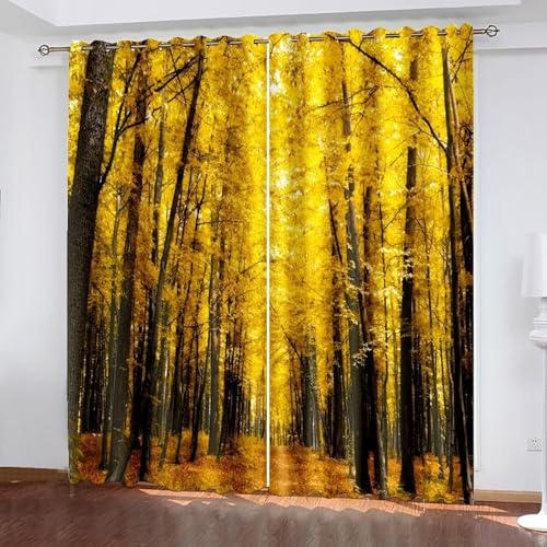 Dsnyu Gardine Modern, Vorhänge Landhausstil Gelb Polyester Herbstwaldlandschaft Dekoration 2er Set B 96 x H 229 cm Dsnyu Gardine Modern, Vorhänge Landhausstil Gelb Polyester Herbstwaldlandschaft Dekoration 2er Set B 96 x H 229 cm von Dsnyu