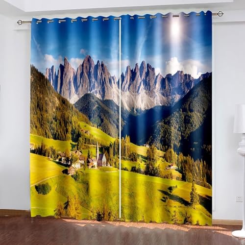 Dsnyu Gardine Schlafzimmer, Vorhänge Landhausstil Blau Grün Polyester Berg und Dorflandschaft Dekoration 2er Set B 102 x H 138 cm Dsnyu Gardine Schlafzimmer, Vorhänge Landhausstil Blau Grün Polyester Berg und Dorflandschaft Dekoration 2er Set B 102 x H 138 cm von Dsnyu