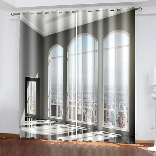 Dsnyu Gardine Verdunkelung, Graue Vorhänge Polyester Fenster und Architekturszenerie Vorhänge 2er Set B 214 x H 183 cm Dsnyu Gardine Verdunkelung, Graue Vorhänge Polyester Fenster und Architekturszenerie Vorhänge 2er Set B 214 x H 183 cm von Dsnyu