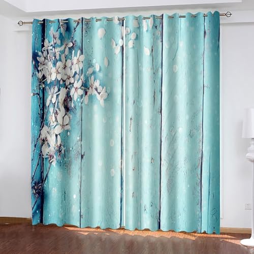 Dsnyu Gardine Wohnzimer, Gardinen Blau Polyester Holzbrett und Blumenmuster Vorhänge 2er Set B 86 x H 229 cm Dsnyu Gardine Wohnzimer, Gardinen Blau Polyester Holzbrett und Blumenmuster Vorhänge 2er Set B 86 x H 229 cm von Dsnyu