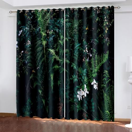 Dsnyu Gardinen Fenster, Polyester Curtains Grün Blumen und Blattlandschaft Vorhang 2er Set B 132 x H 274 cm von Dsnyu