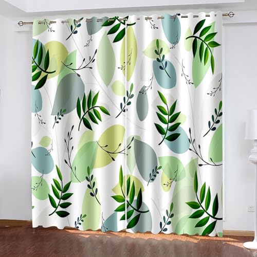 Dsnyu Gardinen Grün Vintage, Gardinen Küchengardinen Modern Polyester Zweig und Blattmuster Dekoration 2er Set B 86 x H 160 cm von Dsnyu