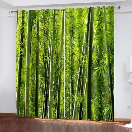 Dsnyu Gardinen Küche Lang, Moderne Gardinen Schlafzimmer Grün Polyester Bäume Landschaft Vorhang 2er Set B 86 x H 229 cm von Dsnyu