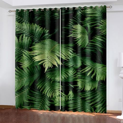 Dsnyu Gardinen Küche Modern, Gardinen Wohnzimmer Grün Polyester Blattmuster Dekoration 2er Set B 102 x H 244 cm von Dsnyu
