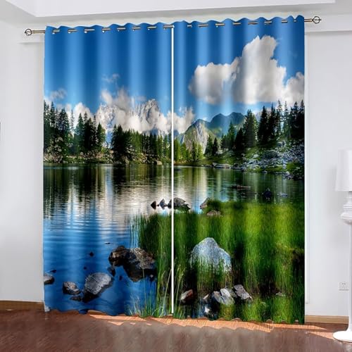 Dsnyu Gardinen Küche Vintage, Vorhänge Landhausstil Blau Grün Polyester See und Baumlandschaften Dekoration 2er Set B 86 x H 115 cm Dsnyu Gardinen Küche Vintage, Vorhänge Landhausstil Blau Grün Polyester See und Baumlandschaften Dekoration 2er Set B 86 x H 115 cm von Dsnyu