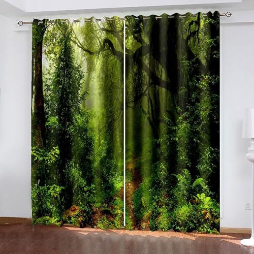 Dsnyu Gardinen Verdunklung 2er Set, Blackout Curtain Grün Polyester Waldweglandschaft Vorhang 2 Stück B 96 x H 183 cm von Dsnyu