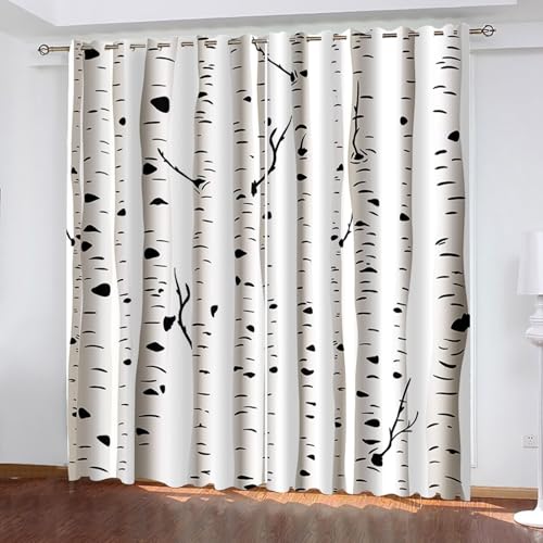 Dsnyu Gardinen Verdunklung 2er Set, Gardine Fenster Beige Weiß Polyester Baumstammlandschaft Vorhänge 2 Stück B 152 x H 274 cm von Dsnyu