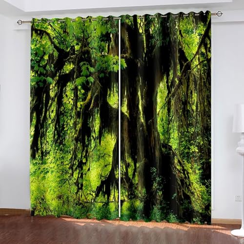 Dsnyu Gardinen Verdunklung 2er Set, Gardinen Fenster Grün Polyester Bäume Landschaft Vorhang 2 Stück B 132 x H 244 cm von Dsnyu