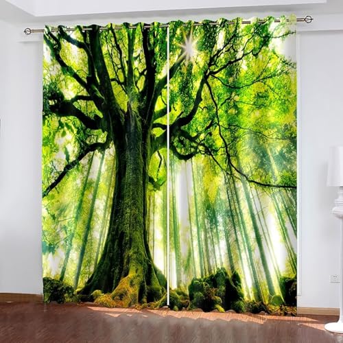 Dsnyu Gardinen Verdunklung 2er Set, Gardinen Landhausstil Grün Polyester Bäume und Sonnenschein Landschaft Dekoration 2 Stück B 132 x H 244 cm Dsnyu Gardinen Verdunklung 2er Set, Gardinen Landhausstil Grün Polyester Bäume und Sonnenschein Landschaft Dekoration 2 Stück B 132 x H 244 cm von Dsnyu