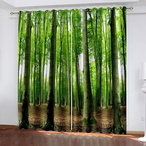 Dsnyu Gardinen Verdunklung 2er Set, Gardinen Lang Grün Braun Polyester Bäume Landschaft Vorhang 2 Stück B 132 x H 244 cm von Dsnyu