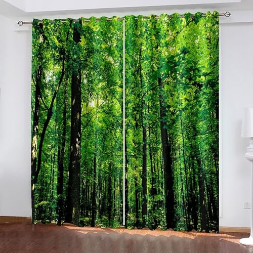 Dsnyu Gardinen Verdunklung 2er Set, Gardinen Wohnzimmer Fenster Grün Polyester Bäume Landschaft Dekoration 2 Stück B 132 x H 244 cm von Dsnyu