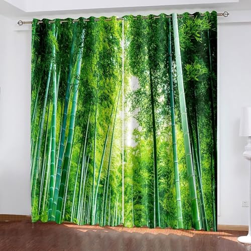 Dsnyu Gardinen Verdunklung 2er Set, Vorhänge Fenster Grün Polyester Bäume und Sonnenscheinlandschaft Dekoration 2 Stück B 132 x H 244 cm von Dsnyu