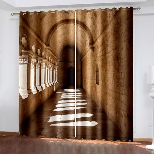 Dsnyu Gardinen Verdunklung 2er Set, Vorhänge Verdunkelung Braun Polyester Retro-Architektur und Sonnenuntergang Vorhänge 2 Stück B 96 x H 183 cm Dsnyu Gardinen Verdunklung 2er Set, Vorhänge Verdunkelung Braun Polyester Retro-Architektur und Sonnenuntergang Vorhänge 2 Stück B 96 x H 183 cm von Dsnyu
