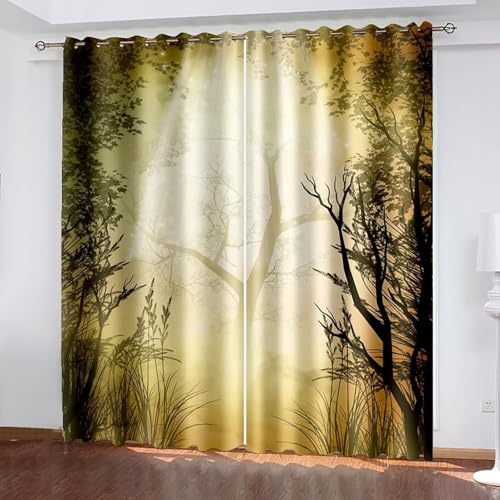 Dsnyu Gardinen Vintage, Verdunkelungsvorhang Fenster Schwarz Grau Polyester Psychedelische Bäume Vorhänge 2er Set B 152 x H 229 cm von Dsnyu