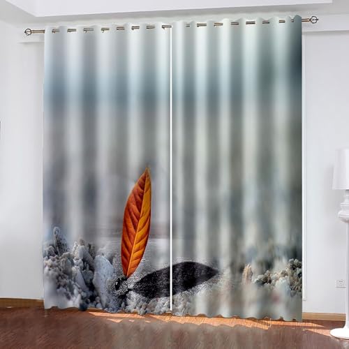 Dsnyu Gardinen Wohnzimmer, Verdunkelungsvorhang Fenster Grau Orange Polyester Blatt und Ameisenmuster Dekoration 2er Set B 107 x H 229 cm von Dsnyu