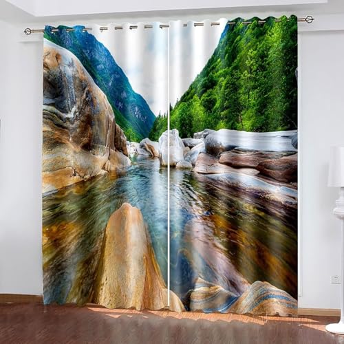 Dsnyu Gardinen Wohnzimmer 160, Verdunklungsvorhänge Lang Braun Grün Polyester Berg und Bachlandschaft Dekoration 2er Set B 96 x H 160 cm Dsnyu Gardinen Wohnzimmer 160, Verdunklungsvorhänge Lang Braun Grün Polyester Berg und Bachlandschaft Dekoration 2er Set B 96 x H 160 cm von Dsnyu