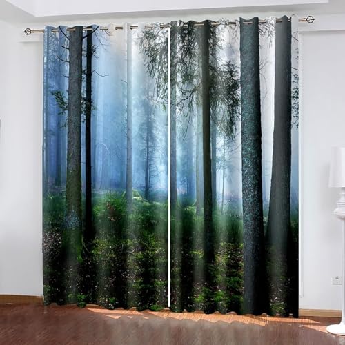 Dsnyu Gardinen Wohnzimmer Elegant, Vorhang Grün Polyester Psychedelische Bäume Dekoration 2er Set B 107 x H 183 cm von Dsnyu