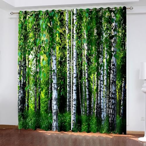 Dsnyu Gardinen Wohnzimmer Lang, Vorhänge Fenster Schwarz Weiß Grün Polyester Bäume Landschaft Vorhänge 2er Set B 86 x H 183 cm von Dsnyu