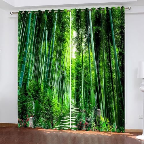 Dsnyu Gardinen Wohnzimmer Modern, Vorhang Verdunkelung Grün Polyester Baum und Pfadlandschaft Dekoration 2er Set B 234 x H 229 cm von Dsnyu