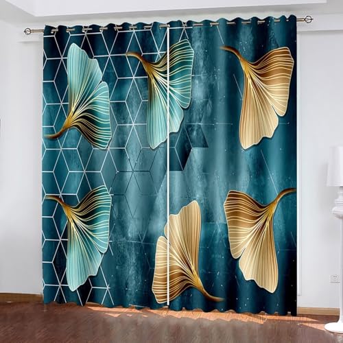 Dsnyu Gardinen Wohnzimmer Modern, Vorhang Vintage Blaues Gold Polyester Ginkgoblatt-Muster Vorhänge 2er Set B 214 x H 214 cm Dsnyu Gardinen Wohnzimmer Modern, Vorhang Vintage Blaues Gold Polyester Ginkgoblatt-Muster Vorhänge 2er Set B 214 x H 214 cm von Dsnyu