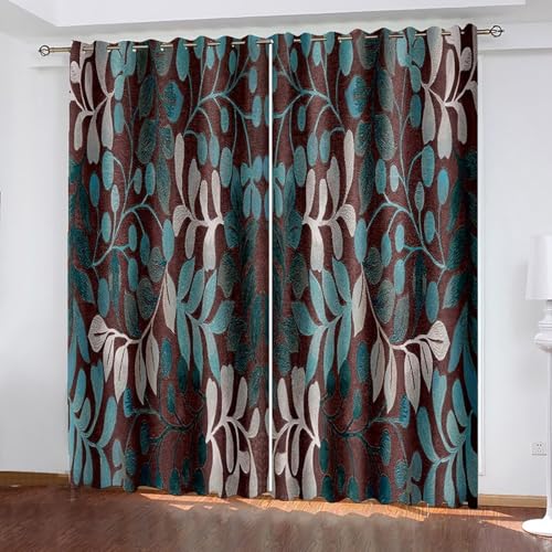 Dsnyu Gardinen Wohnzimmer Vintage, Vorhänge Zum Einhängen Dunkelbraun Polyester Zweig und Blattmuster Dekoration 2er Set B 132 x H 229 cm von Dsnyu
