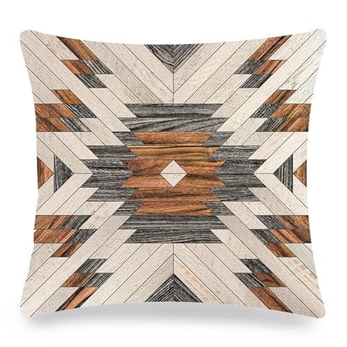 Dsnyu Kissenbezüge Modern, Sofakissen 50X50 cm Bezug Geometriemuster Leinen Kissenhülle Grau-Braun 1 Stück für Bett Wohnzimmer von Dsnyu