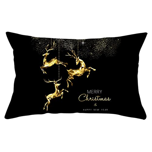 Dsnyu Kissenbezug Deko Weihnachten, DREI Elche Merry Christmas Happy New Year Kissenbezüge Polyester, Schwarz Gold Weihnachtskissenbezug für Wohnzimmer Schlafzimmer 30x50cm von Dsnyu