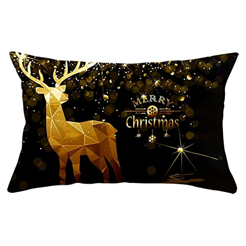 Dsnyu Kissenbezug Deko Weihnachten, Merry Christmas Elch-Schneeflocke Polyester Kissenhülle, Schwarz Gold Weihnachts Kissenbezüge für Terrassen 30x50cm von Dsnyu