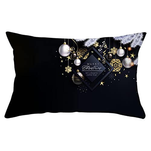 Dsnyu Kissenbezug Deko Weihnachten, Schneeflocken Weihnachten Kissenhülle Polyester, Schwarz Grau Gold Kissenbezug Xmas Deko für Couch, Auto 30x50cm von Dsnyu