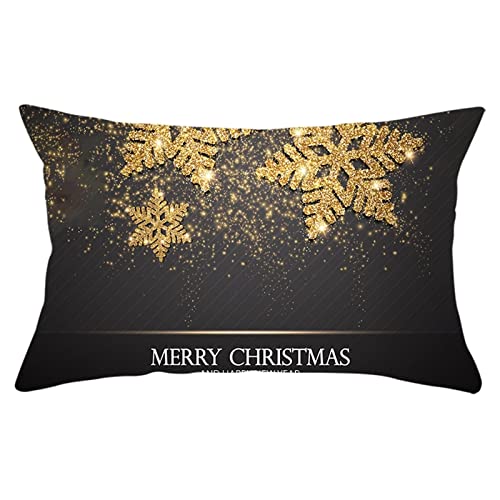 Dsnyu Kissenbezug Weihnachten, Schneeflocken Merry Christmas Polyester Kissenbezug, Schwarz Gold Kissenbezug Xmas für Bett Deko 30x50cm von Dsnyu