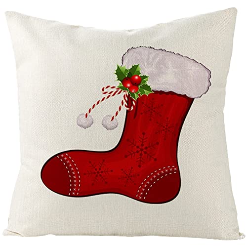 Dsnyu Kissenbezug mit Weihnachtsmotiv, Weihnachtssocken Kissenbezüge aus Leinen, Weiß Kissenhülle Xmas Deko für Couch, Auto 40x40cm von Dsnyu