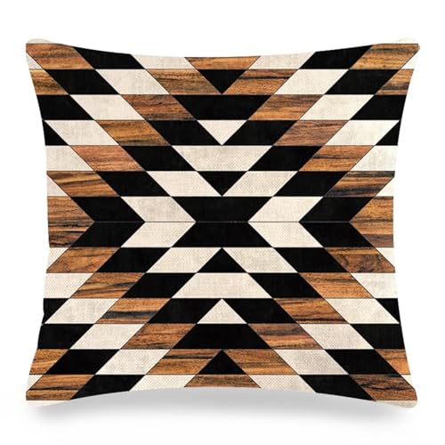 Dsnyu Kissenhülle 50X50, Kissenbezüge Deko Geometriemuster Leinen Pillow Cover Schwarzbraunes Khaki 1 Stück für Sofa Bett Wohnzimmer von Dsnyu