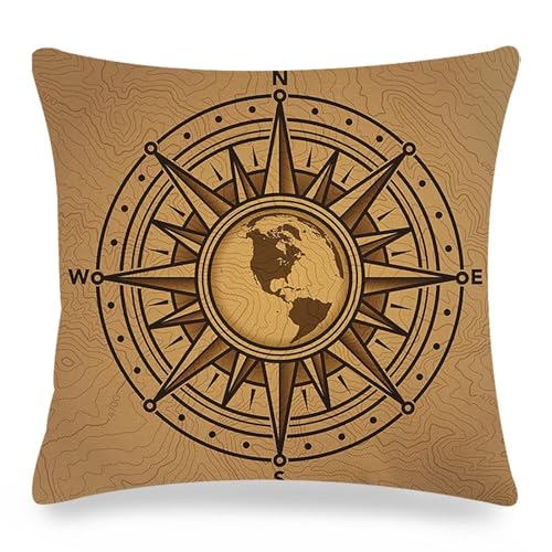 Dsnyu Kissenhüllen 40X40 Herbst, Pillow Case Kompass Leinen Cushion Cover Braun 1 Stück für Sofa Bett Wohnzimmer von Dsnyu