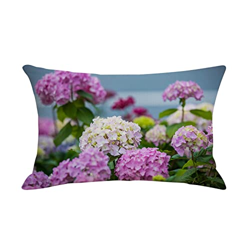 Dsnyu Kissenhüllen Retro, Lila Rosa Blumen-Muster Kissenbezüge 30x50, Lila Rosa Grün Leinen Dekorative Kissenhülle für Sofa Bett Deko von Dsnyu