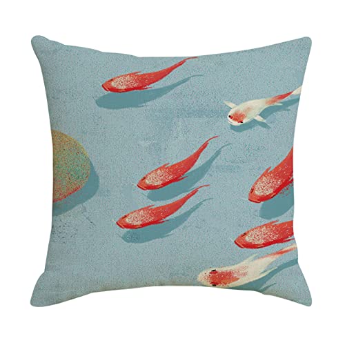 Dsnyu Kopfkissenbezug Uni, Koi-Muster Kissenbezüge 50x50 cm, Blau Rot Kissenbezüge aus Leinen für Sofa Couch von Dsnyu