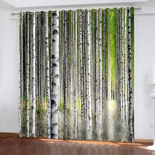 Dsnyu Küchenvorhang Fenster, Gardine Verdunkelung Weiß Grau Grün Polyester Bäume Landschaft Dekoration 2er Set B 102 x H 138 cm von Dsnyu