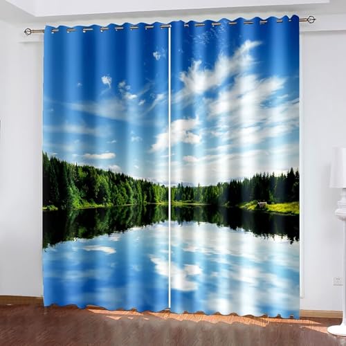 Dsnyu Küchenvorhang Fenster, Gardinen Landhausstil Blau Grün Polyester See und Baumlandschaften Dekoration 2er Set B 137 x H 274 cm Dsnyu Küchenvorhang Fenster, Gardinen Landhausstil Blau Grün Polyester See und Baumlandschaften Dekoration 2er Set B 137 x H 274 cm von Dsnyu