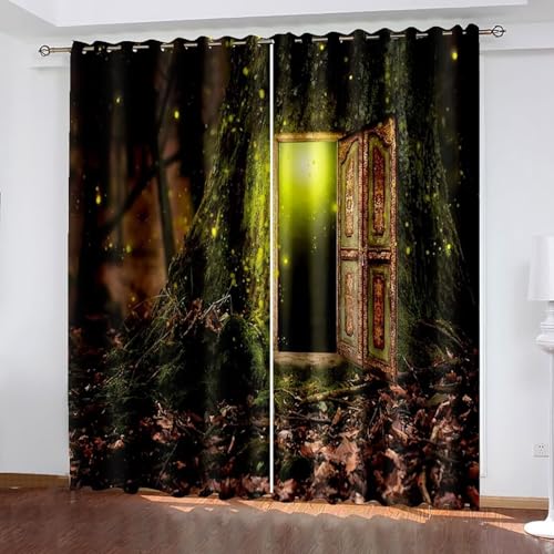 Dsnyu Küchenvorhang Vintage, Gardinen Landhausstil Grün Braun Polyester Psychischer Baum und Tür Dekoration 2er Set B 107 x H 214 cm Dsnyu Küchenvorhang Vintage, Gardinen Landhausstil Grün Braun Polyester Psychischer Baum und Tür Dekoration 2er Set B 107 x H 214 cm von Dsnyu