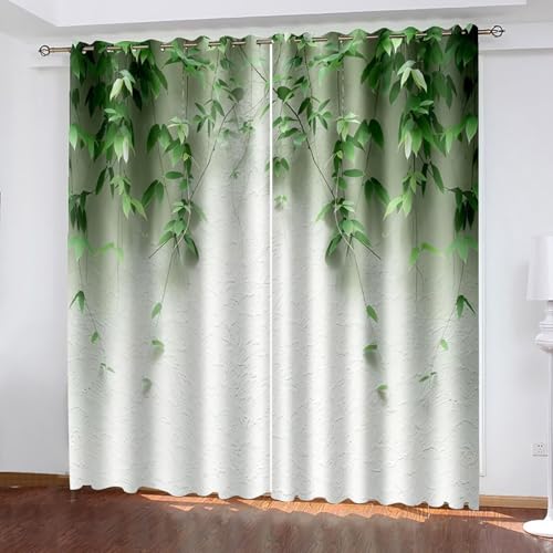Dsnyu Küchenvorhang Vintage, Verdunkelungsvorhang Grün Polyester Blatt und Wandmuster Gardine 2er Set B 96 x H 229 cm Dsnyu Küchenvorhang Vintage, Verdunkelungsvorhang Grün Polyester Blatt und Wandmuster Gardine 2er Set B 96 x H 229 cm von Dsnyu