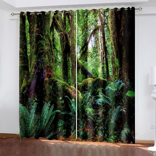 Dsnyu Moderne Gardinen Fenster, Verdunklungsvorhänge Schlafzimmer Grün Polyester Bäume Landschaft Dekoration 2er Set B 86 x H 229 cm von Dsnyu