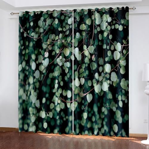 Dsnyu Moderne Gardinen Küchenfenster, Gardinen Wohnzimmer Lang Grün Polyester Zweig und Blattmuster Dekoration 2er Set B 214 x H 183 cm von Dsnyu