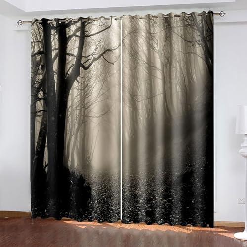 Dsnyu Moderne Gardinen Wohnzimmer, Verdunklungsvorhänge Grau Polyester Psychedelische Bäume Dekoration 2er Set B 132 x H 274 cm von Dsnyu
