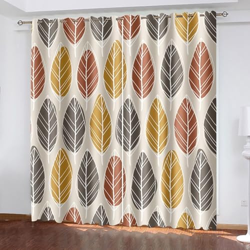 Dsnyu Polyester Curtains, Gardinen Küche Retro Gelb Orange Grau Blattmuster Vorhänge 2er Set B 214 x H 229 cm Dsnyu Polyester Curtains, Gardinen Küche Retro Gelb Orange Grau Blattmuster Vorhänge 2er Set B 214 x H 229 cm von Dsnyu