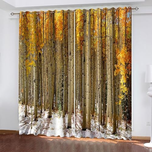 Dsnyu Polyester Curtains, Moderne Gardinen Fenster Gelb Beige Herbstwaldlandschaft Vorhang 2er Set B 214 x H 229 cm von Dsnyu