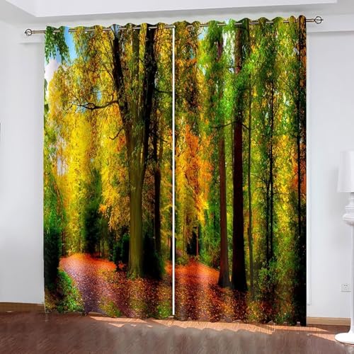 Dsnyu Polyester Vorhänge, Black Out Curtains for Window Grün Gelb Herbstwaldlandschaft Gardine 2er Set B 102 x H 229 cm Dsnyu Polyester Vorhänge, Black Out Curtains for Window Grün Gelb Herbstwaldlandschaft Gardine 2er Set B 102 x H 229 cm von Dsnyu